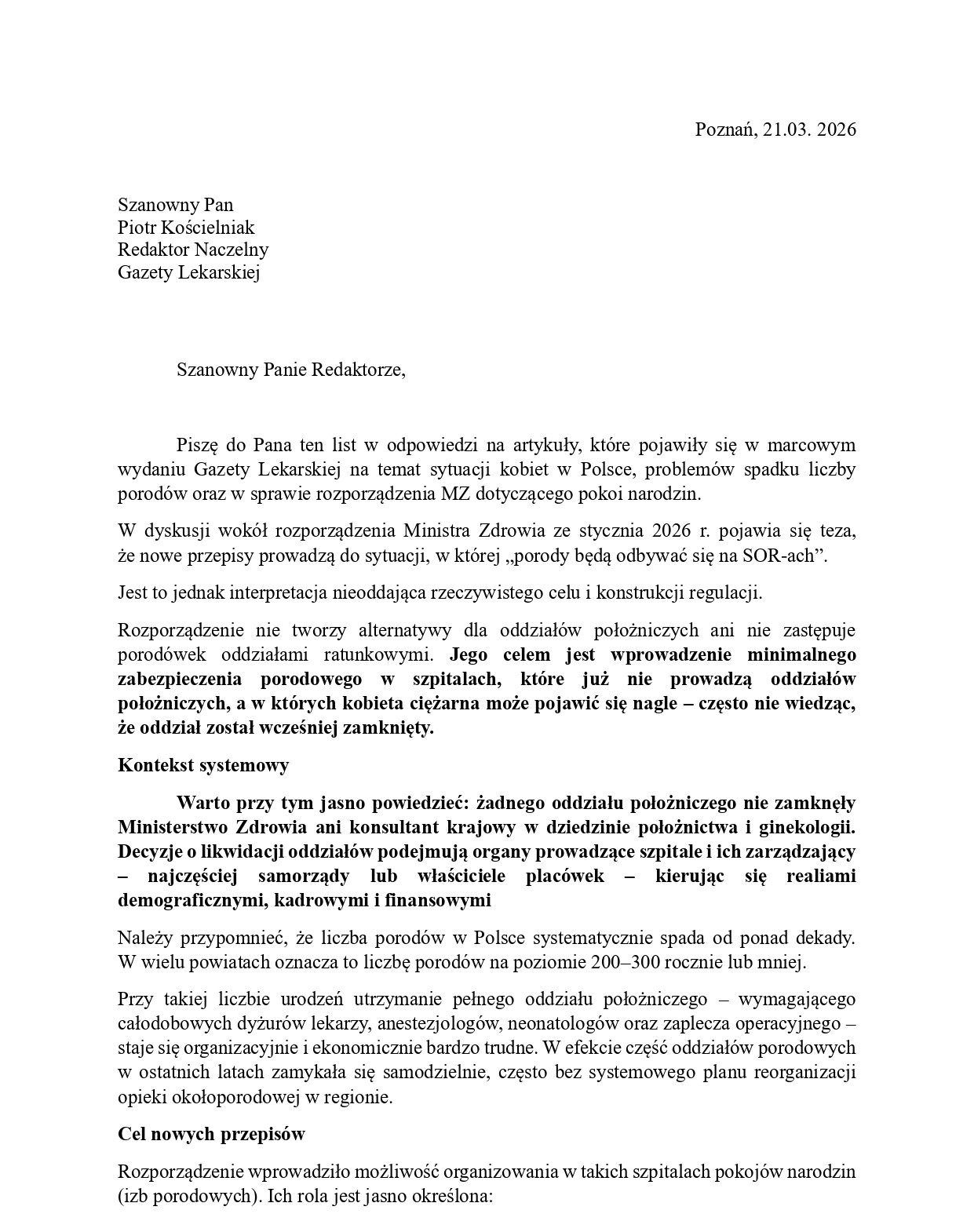 List do Gazety lekarskiej - 1